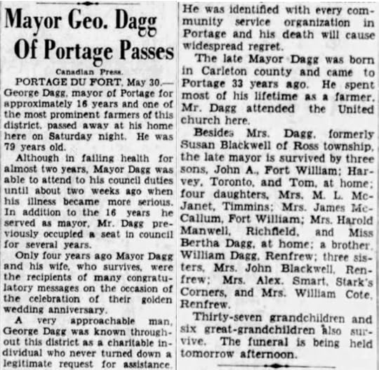 George Dagg obit May 30 1938 Ottawa Citizen