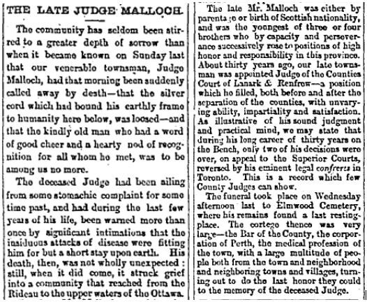 Judge Malloch 1873 Dec 12 Perth Courier