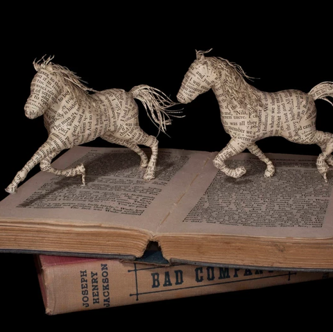 Horse prancing book sculpture by Emma Taylor