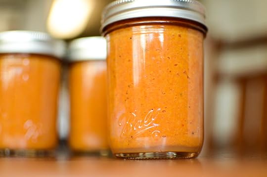 Finished half pint of banana ketchup.