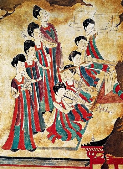 Fresco of female musicians and performers from the early Tang dynasty tomb of Li Shou (李壽).