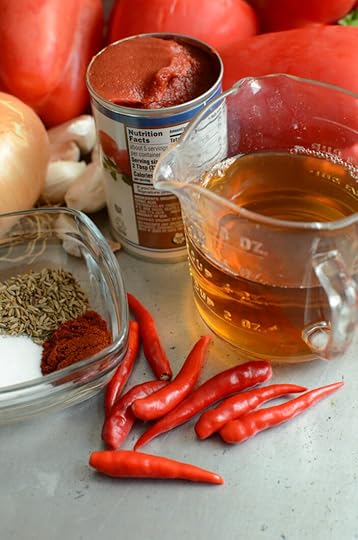 Close-up of the bird's eye chilies for the harissa.
