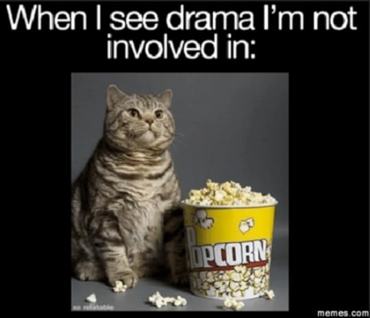 cat with popcorn meme, lies, drama