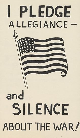 Black and white sketch of American flag on a pole, waving gently, with Pledge Allegiance and Silence in black lettering 