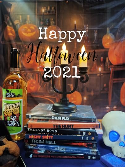 We had a full Halloween wedding, where everyone dressed up, so we had a Halloween food board, backdrops, and we watched a few horror movies.