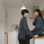 romantic couple in kitchen