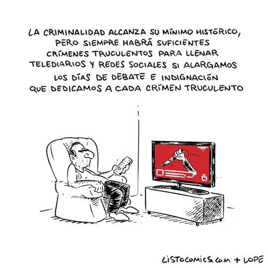 Viñeta de humor gráfico sobre el morbo por los crímenes truculentos.