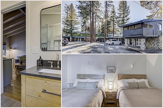 Collage of the exteriors and rooms at South Lake Chalet hotel in Lake Tahoe