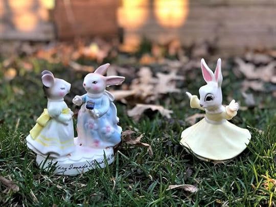 Mouse and bunny from previous picture, bunny in yellow dress beside them (looks bossy!)