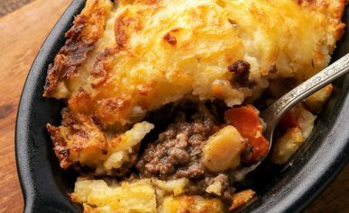Venison shepherd's pie in a baking dish
