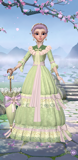 Edith in a soft lacy green gown