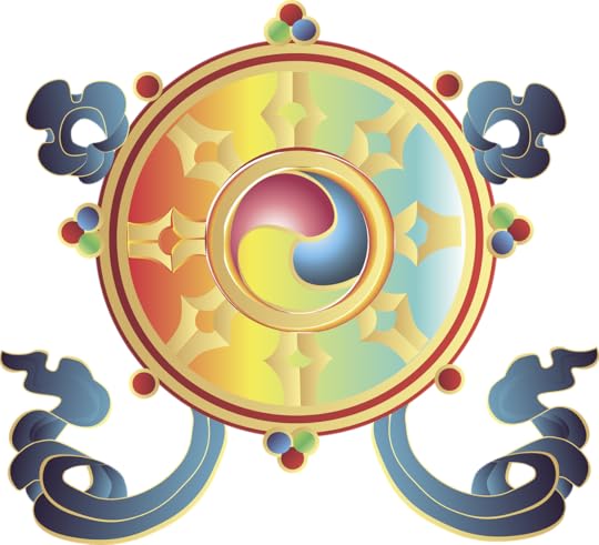 ornate buddhist dharma wheel in colour