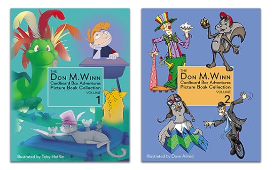 The covers of the Don M. Win Cardboard Box Adventures Picture Book Collection Volumes 1 and 2.