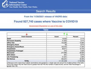From the 11/26/21 release of VAERS data