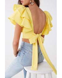 Forever 21 Synthetic Tiered-sleeve Tie-back Crop Top , Yellow - Lyst