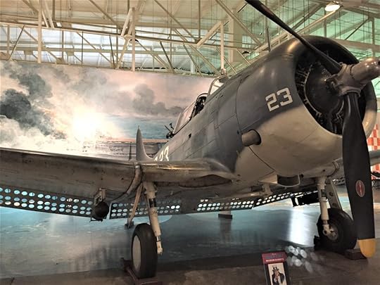 US SBD Dauntless dive-bomber like those used in the Battle of Midway 4-6 June 1942. Diorama at Pacific Aviation Museum. (Photo: Sarah Sundin, 7 Nov 2016)