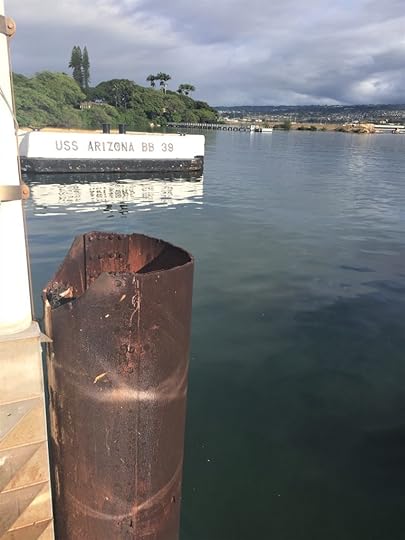 The USS Arizona's mooring, as viewed from the memorial, Pearl Harbor, Hawaii (Photo: Sarah Sundin, 7 Nov 2016)