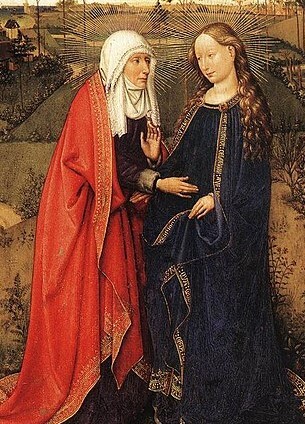 Mary greets Elizabeth--15th century painting