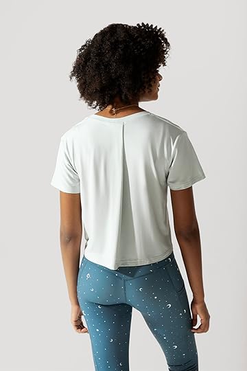 popflex active morning tee dew back view with ultimate hourglass leggings pocket teal constellation
