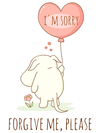 Cute Sad Cartoon Animal With Heart Shaped Balloon. Inscription I'm Sorry, Forgive Me, Please. Isolated On White Background. EPS8 Royalty Free Cliparts, Vectors, And Stock Illustration. Image 126034403.