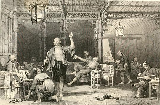 Opium den in the Qing period. The Qing government tried to ban the substance, restricted its circulation, and declare it illegal for trade commodity, causing the Britain to push for war by citing the principle of “free trade“.