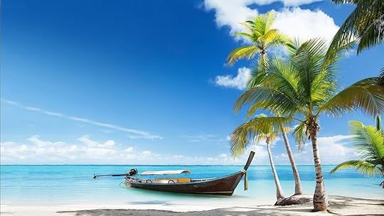 boat_on_body_of_water_near_coconut_trees_during_sunny_time_hd_beach 1366x768