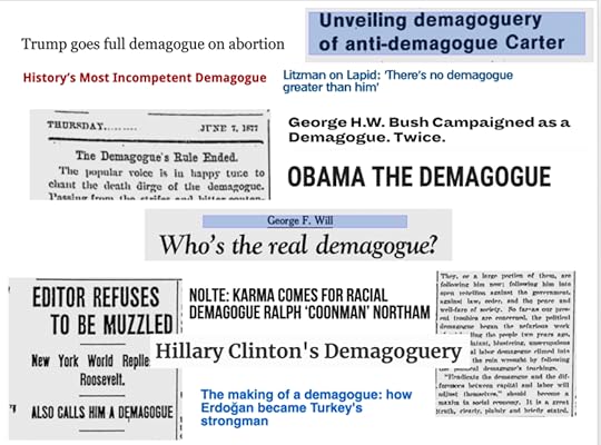 various headlines accusing someone of being a demagogue