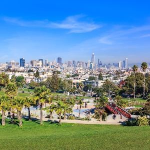 Mission Dolores Park with city in the background