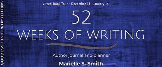 Goddess Fish book tour banner for 52 Weeks of Writing Author Journal and Planner