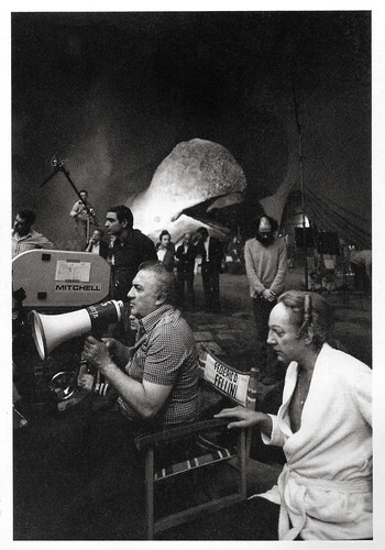 Federico Fellini and Donald Sutherland at the set of Casanova (1976)