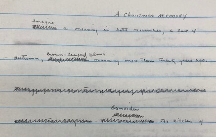 A sheet of lined notebook paper, with small cursive handwriting