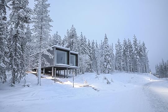 Arctic TreeHouse hotel buildings in the winter