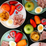 close up of multi-colored mini charcuterie boards.