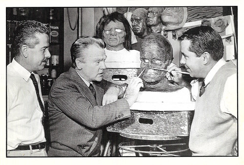 James Cagney, Bud Westmore and Jack Kevan on the Set of Man of a Thousand Faces (1957)