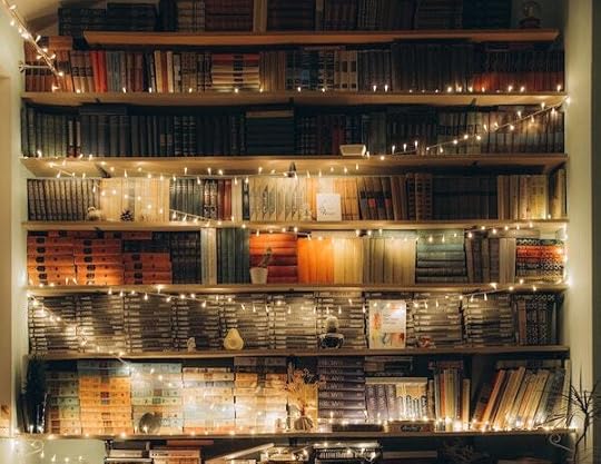 image of books and string lights