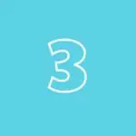 teal square with a white outline of the number three in the center.