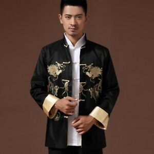 Men&#39;s Chinese style Embroidered dragon Satin Jacket Vintage Coats Formal dress | eBay