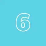 teal square with outline of a 6 in the center.