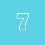 teal square with the outline of a number seven in the center.