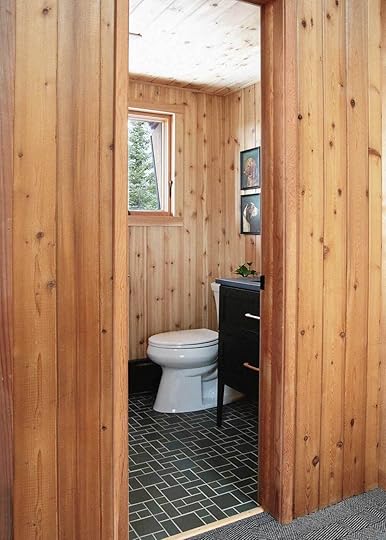 The Minne Stuga upstairs Cabin Bathroom reveal from The Faux Martha with mercuery mosaics tile