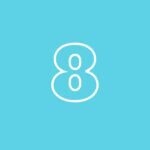 teal square with the outline of the number eight in the center.