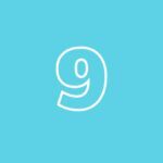 teal square with the outline of a number 9 in the center.