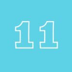 teal square with a outline of the number 11 in the center.