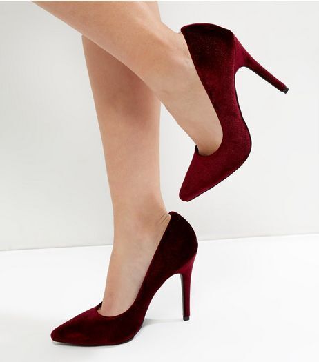Dark Red Velvet Pointed Court Shoes | New Look | Red prom shoes, Heels, Prom heels
