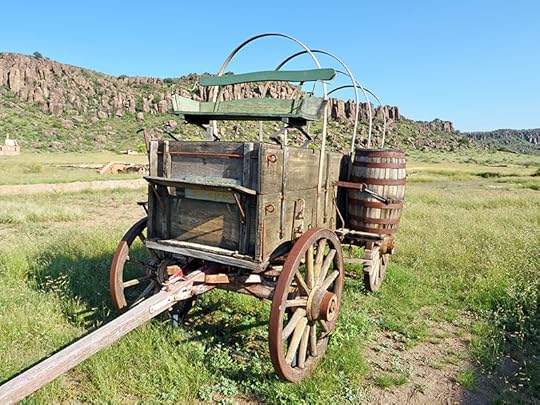 The wagon part of a covered wagon at Fort Davis National Historic Site.