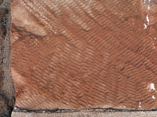 Closeup of chisel marks on hand-cut stones that were shaped into bricks to build Fort Davis National Historic Site.
