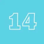 teal square with a white outlined number 14 in the center.