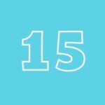 teal square with outline of a white number 15 in the center.