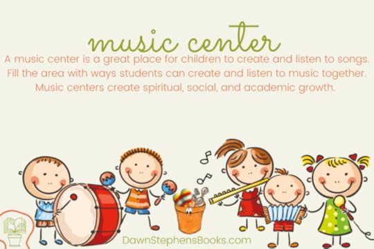 A music center is a great place for children to create and listen to songs. Fill the area with ways students can create and listen to music together. Music centers create spiritual, social, and academic growth.