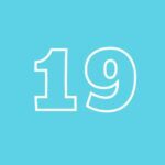 teal square with the outline of a number 19 in the center.